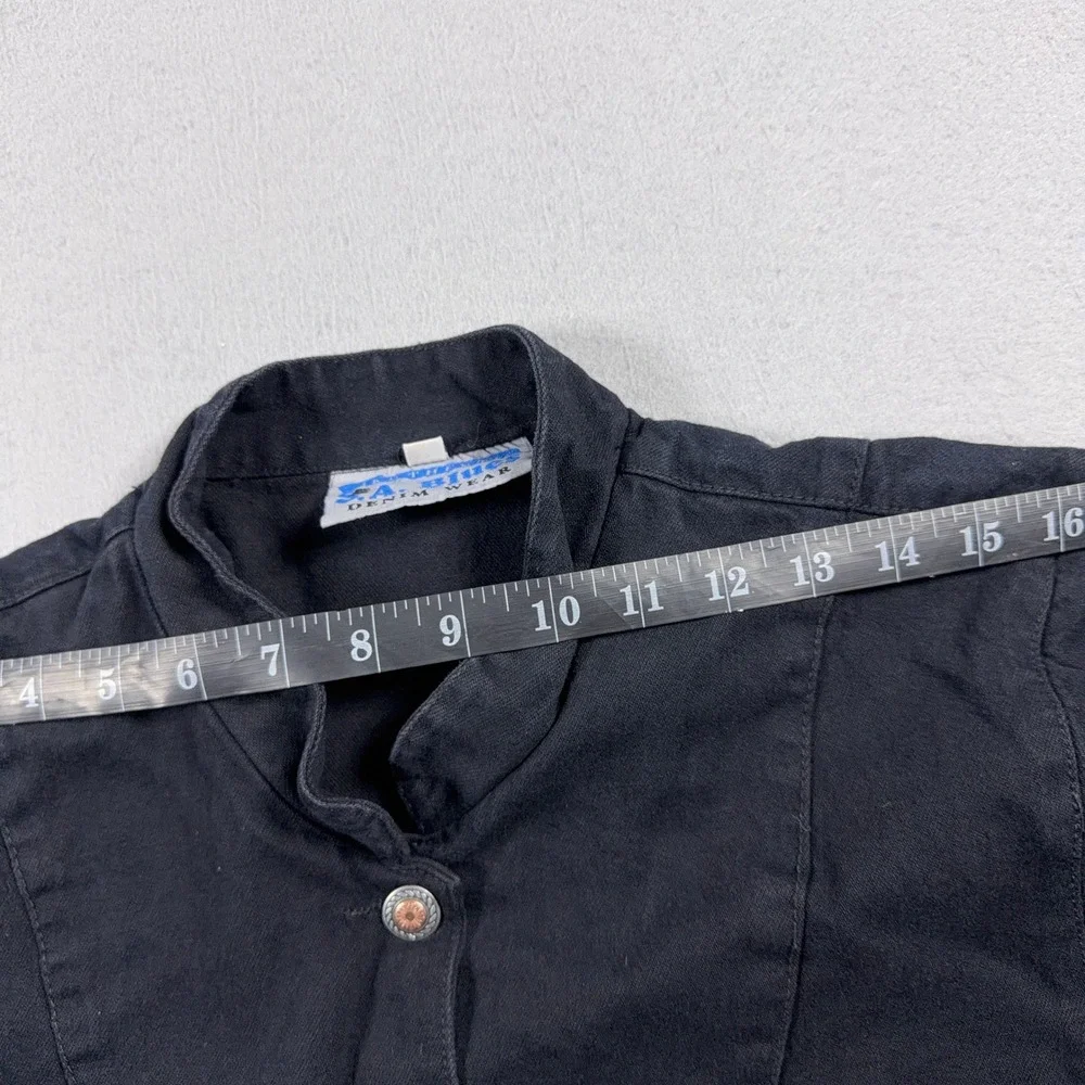 Vintage Denim Long Dress Women Medium Button Down Long Sleeve Black 90s Cottage - Picture 6 of 9